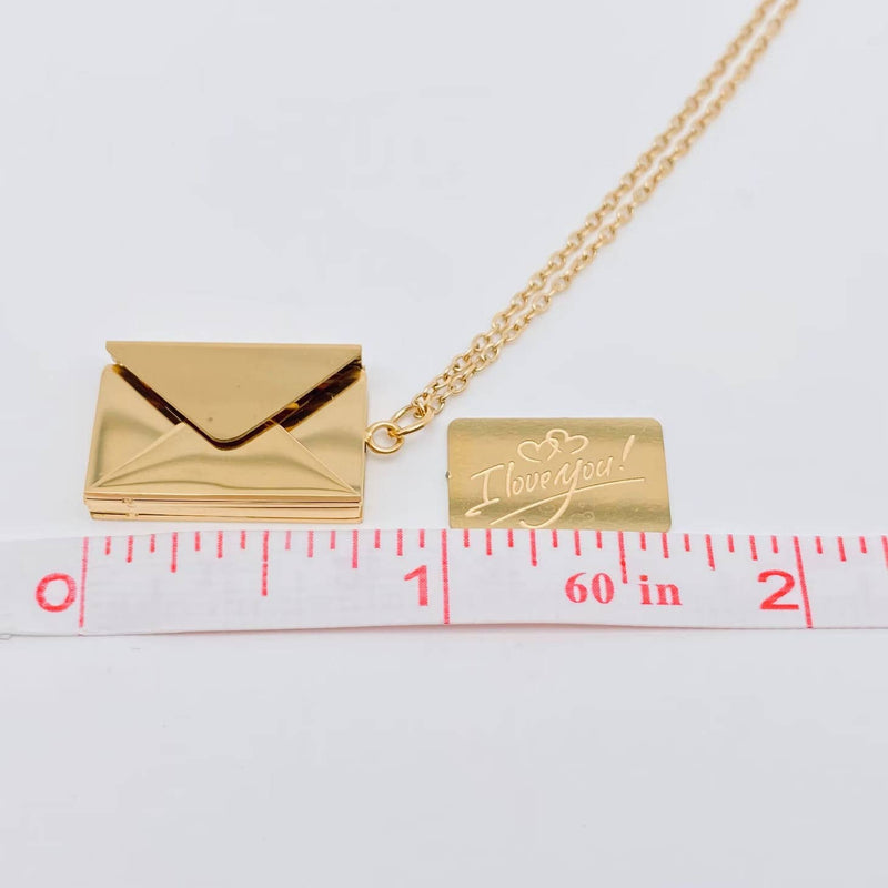 "I Love You" Stainless Steel Openable Envelope Necklace