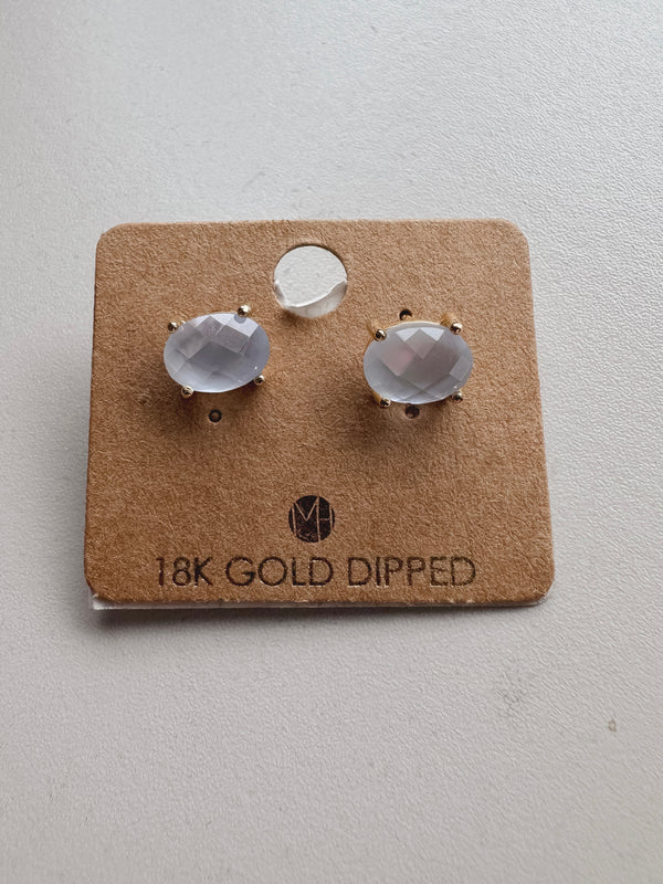 Oval Glass Bead Gold Stud Earrings