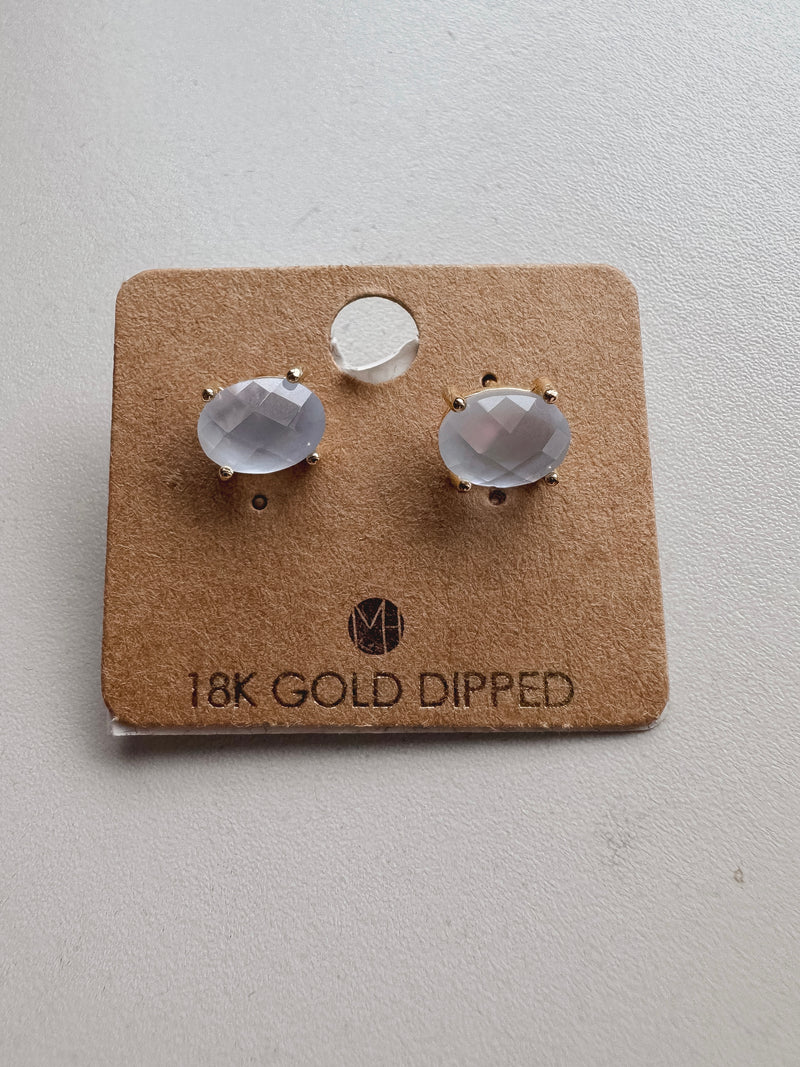 Oval Glass Bead Gold Stud Earrings