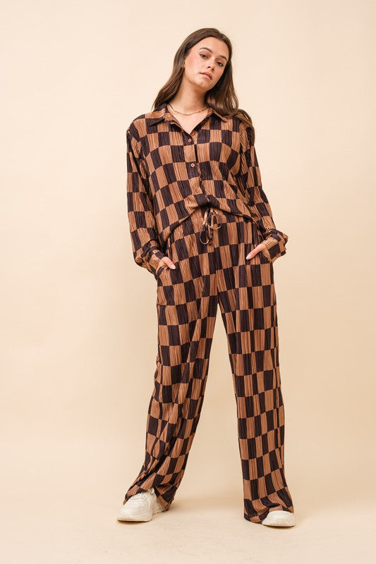 Plisse Checker Print Pant (Bottoms Only)