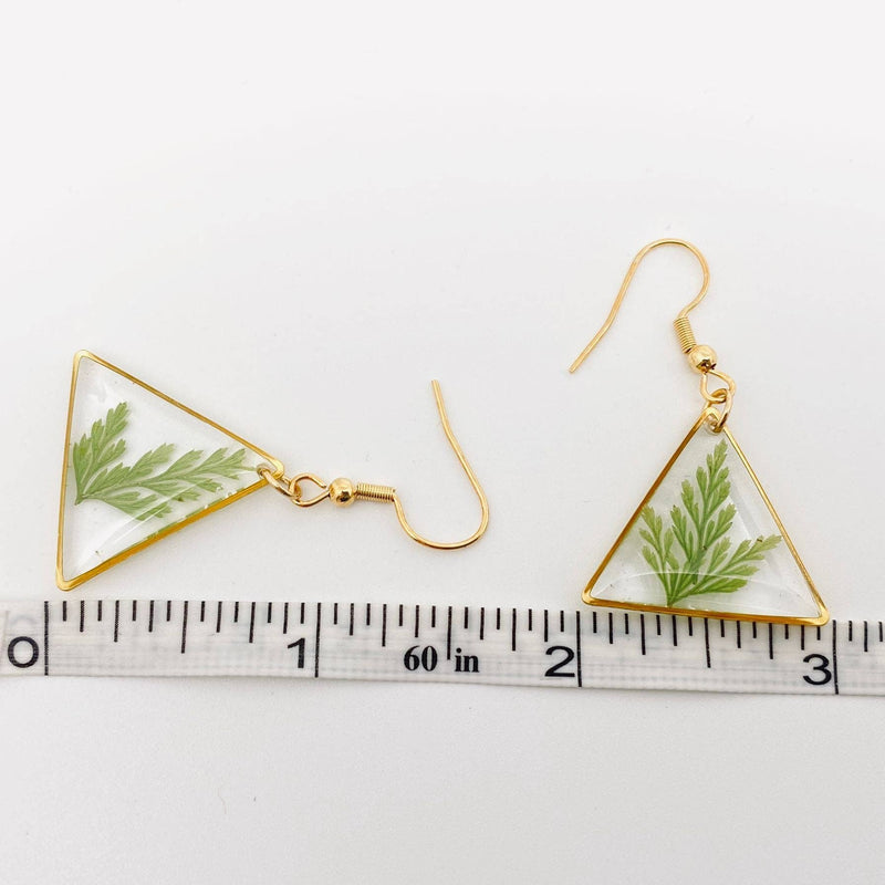 Pressed Plant Dangle Earrings with Genuine Dried Fern Leaves