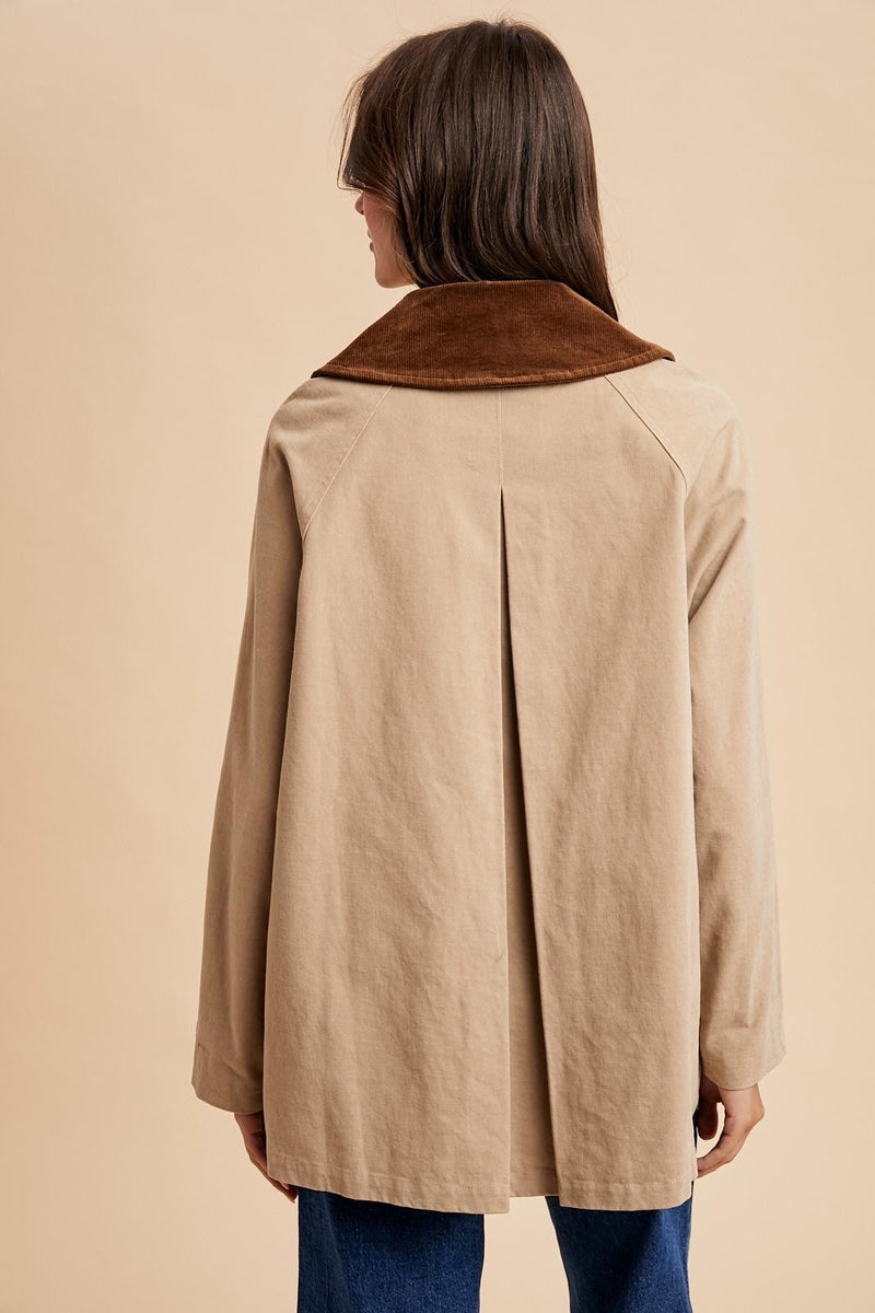 Corduroy Collared Cotton Chore Jacket in Beige
