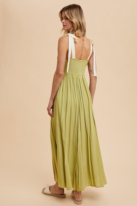 RIBBON STRAP MAXI DRESS in Moss- Final Sale