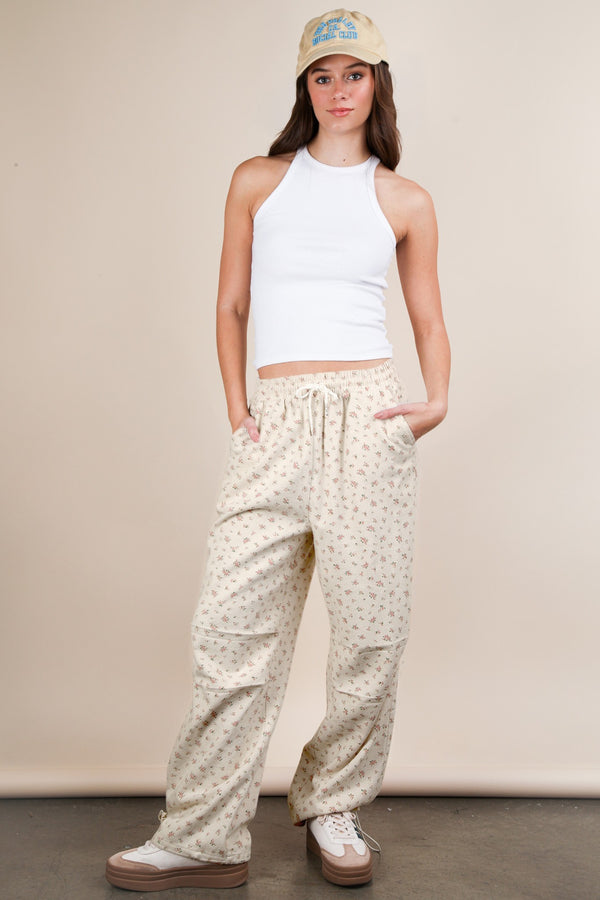 Floral Printed Linen Parachute Pants