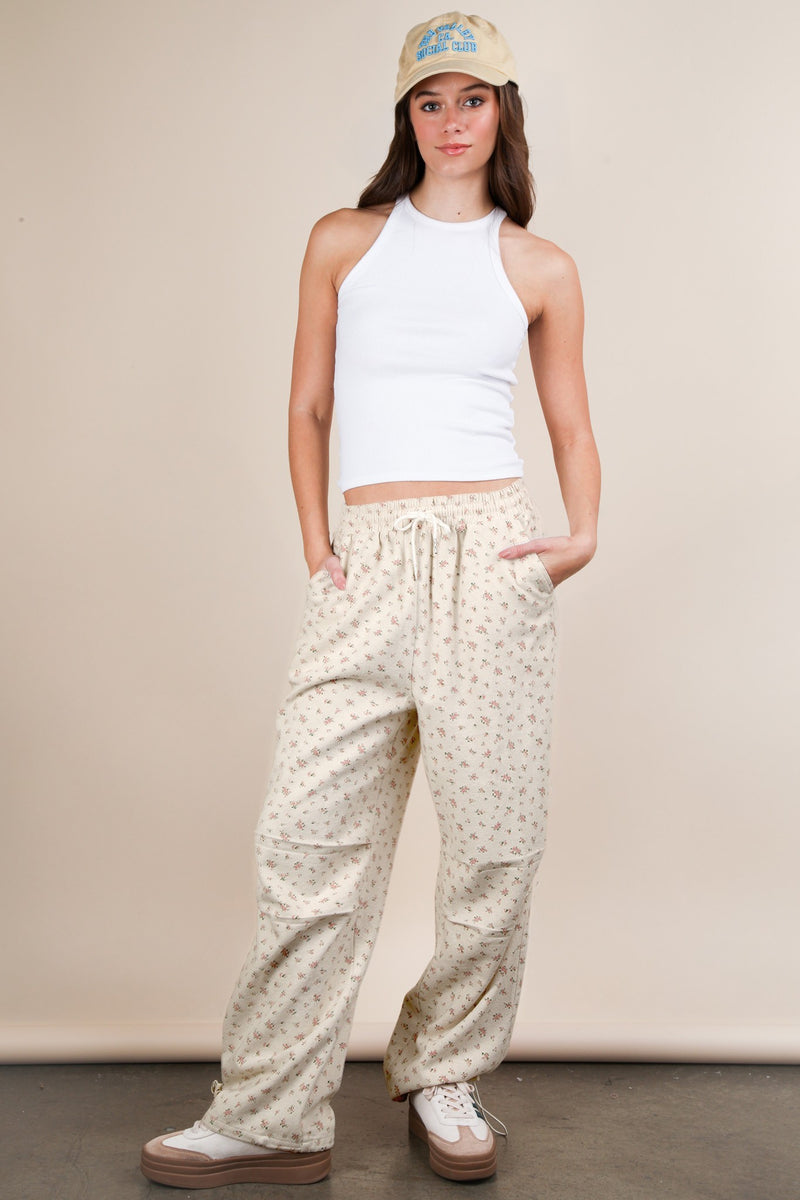 Floral Printed Linen Parachute Pants