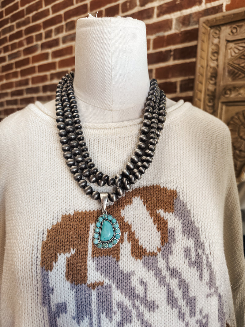 Navajo Bead Turquoise Necklace + Navajo Earrings