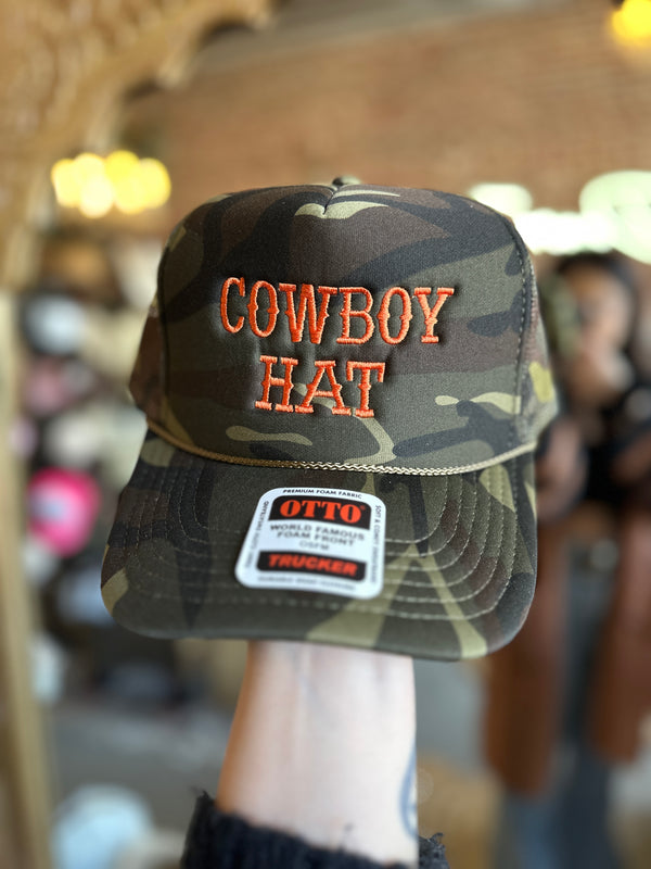 Cowboy Embroidery Trucker Hat Cap in Solid Camo