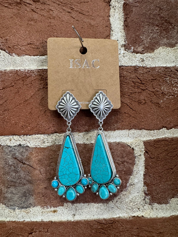 Tear Drop with Multi-Stone Turquoise Dangle Silver Post Earrings
