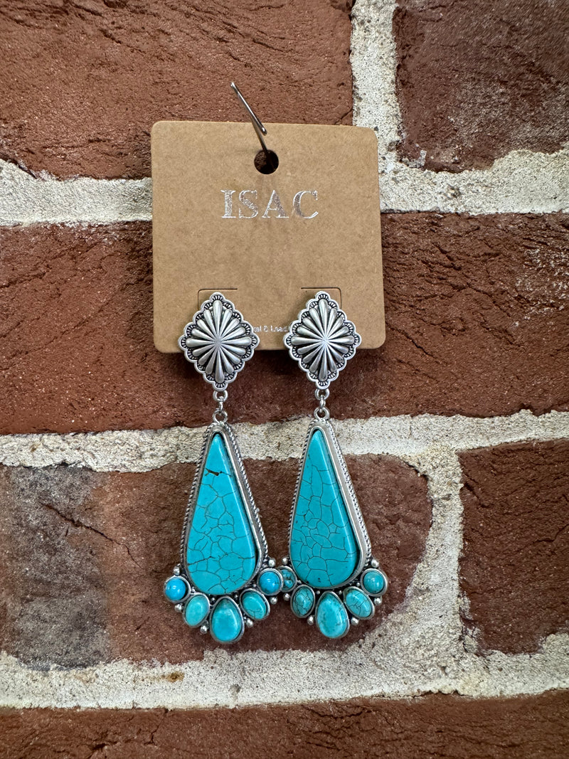 Tear Drop with Multi-Stone Turquoise Dangle Silver Post Earrings