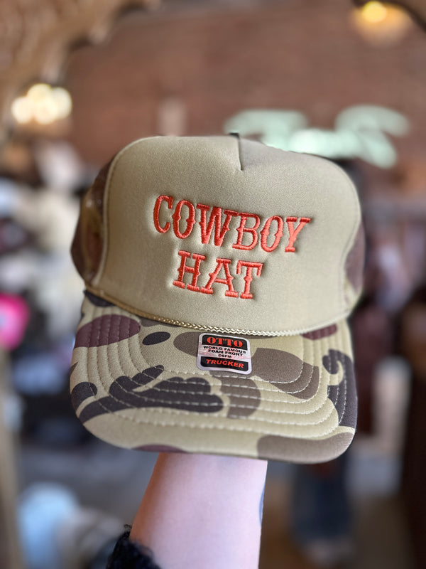 Cowboy Embroidery Trucker Hat Cap in Camo/olive