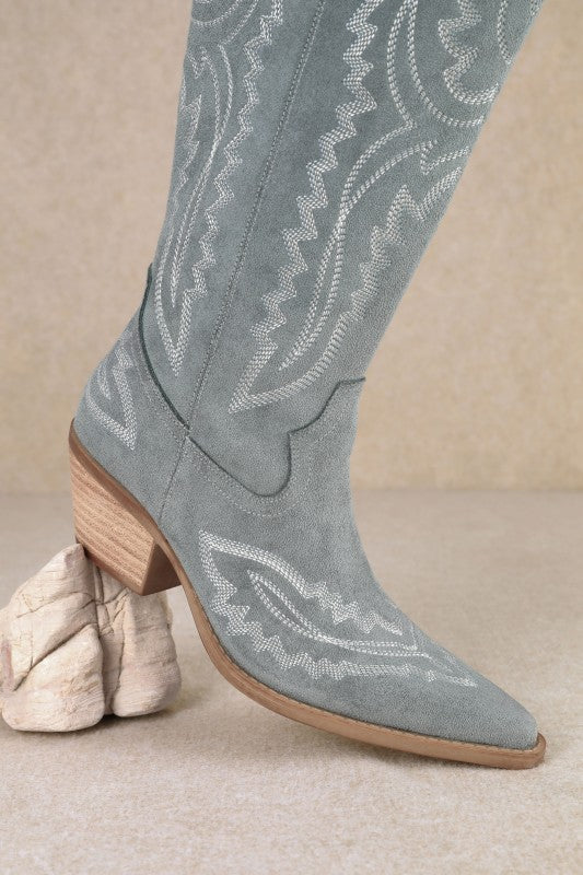 Samara Stitch Western Tall Boots in Slate Blue