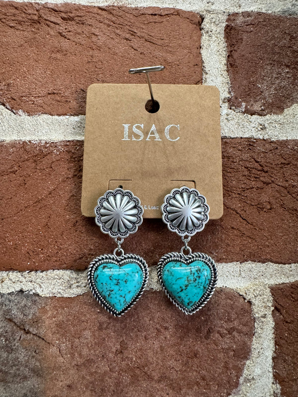 Heart Dangle Turquoise Silver Post Earrings