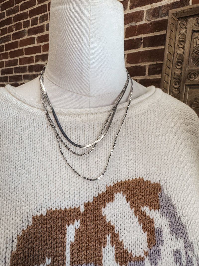 Dainty Chain Layered Necklace - Silver