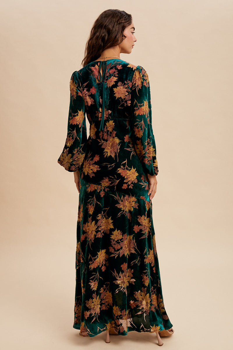 Burnout Velvet Maxi Dress in Emerald Floral