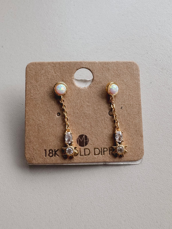 Opal Stud Chain Dangle Earrings