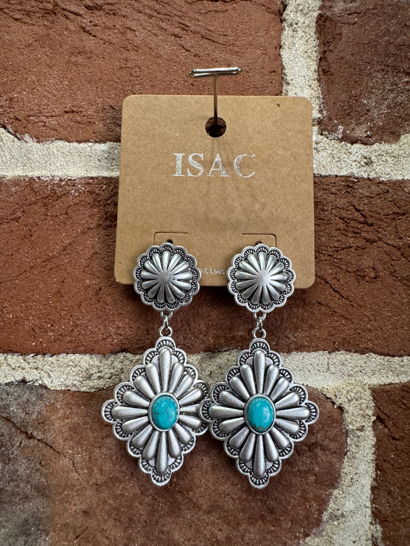 Concho Kite Turquoise Silver Post Earrings