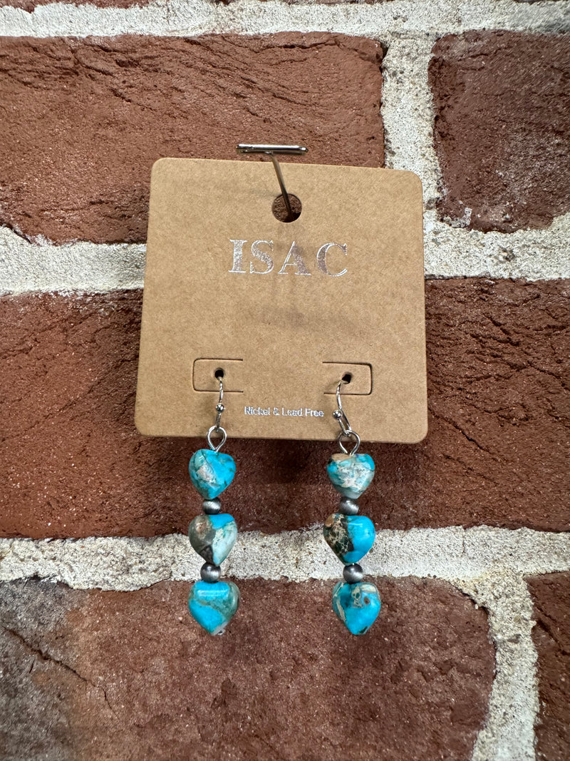 Triple Heart Turquoise Dangle Earrings