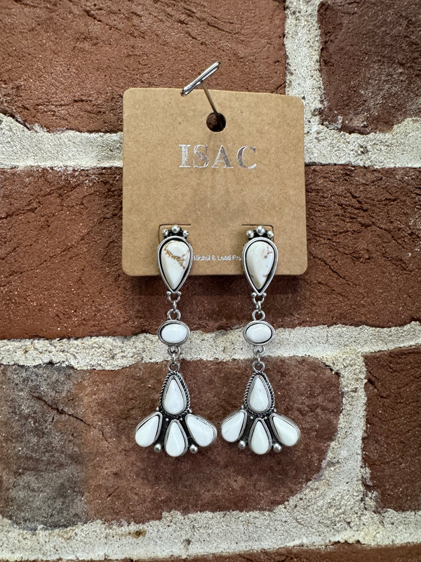 White Turquoise and Silver Dangle Post Earrings