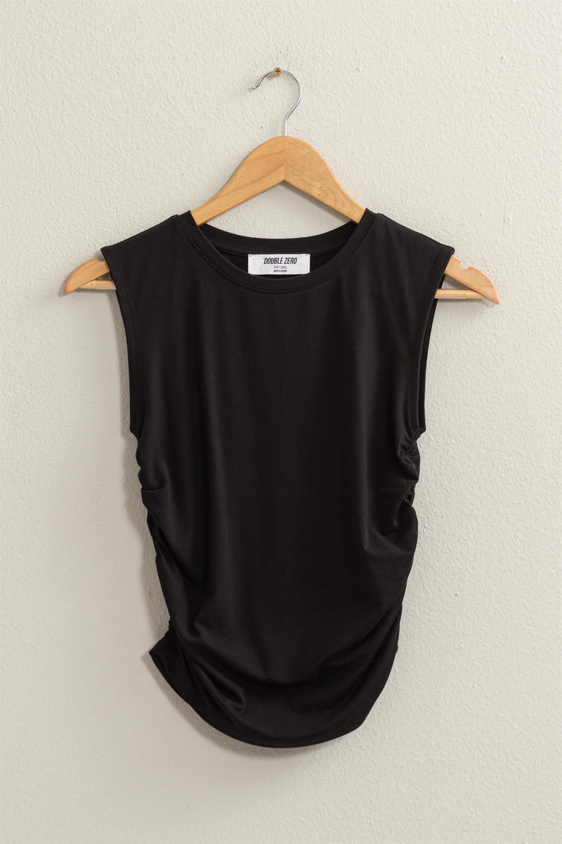 Ruched Sleeveless Top in Black