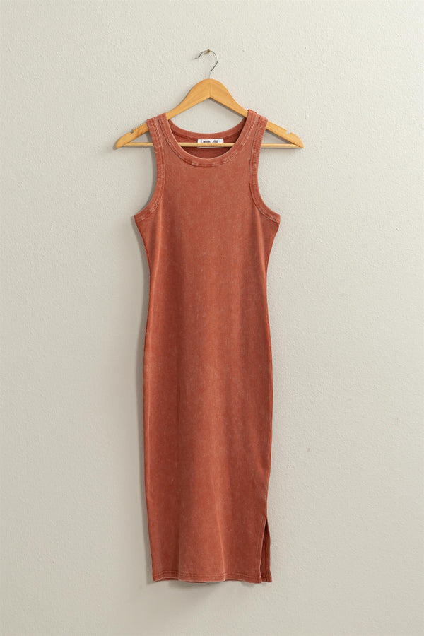 Acid Washed Ribbed Mini Tank Dress in Baked Clay