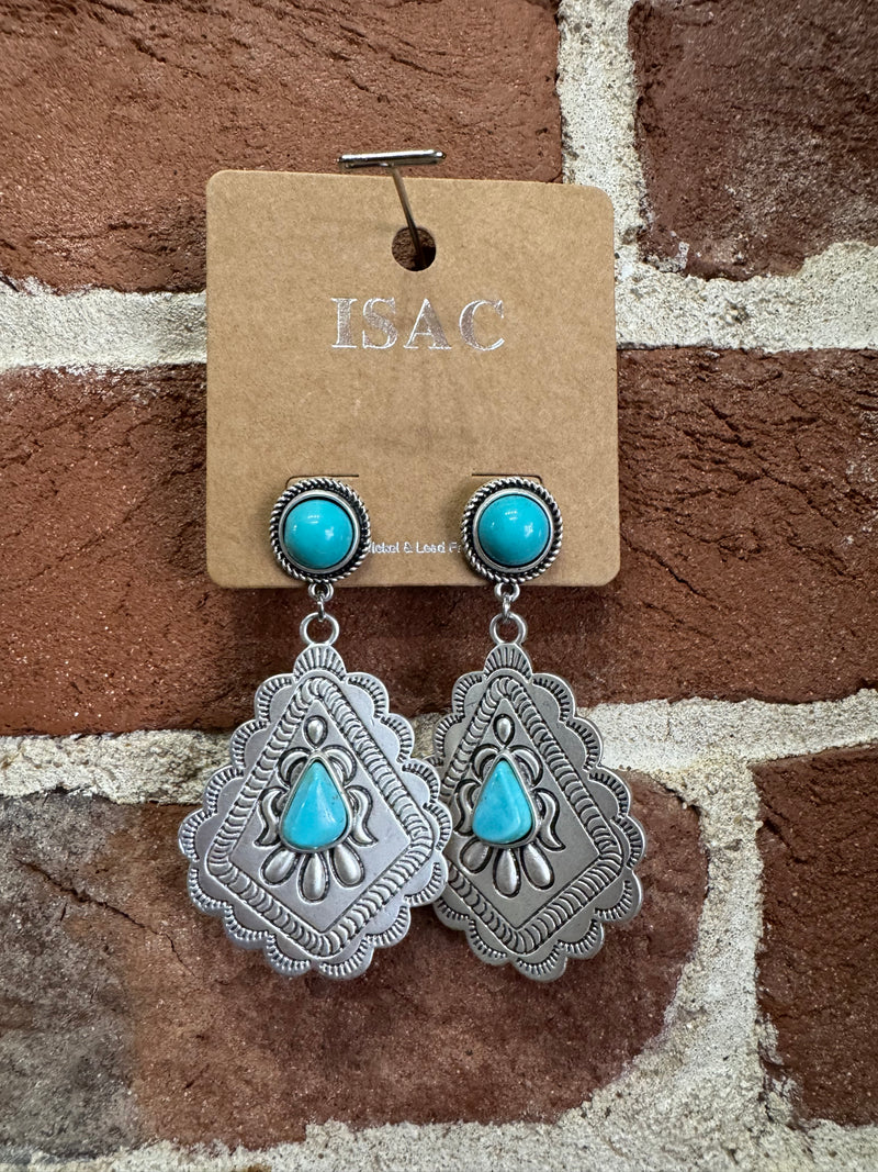 Embellished Silver Kite with Triangle Turquoise Stone and Turquoise Post Earrings