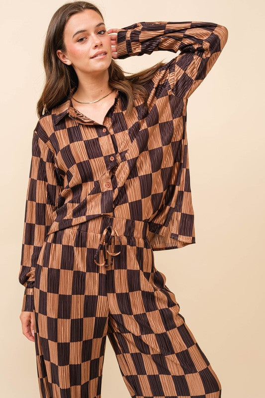 Plisse Checker Print Shirt (Top Only)