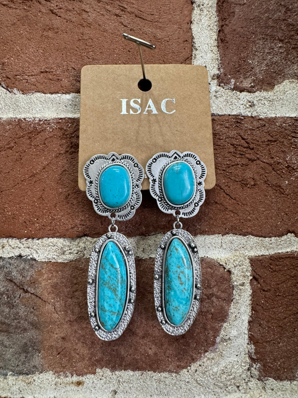 Oval Turquoise and Silver Dangle Post Earrings