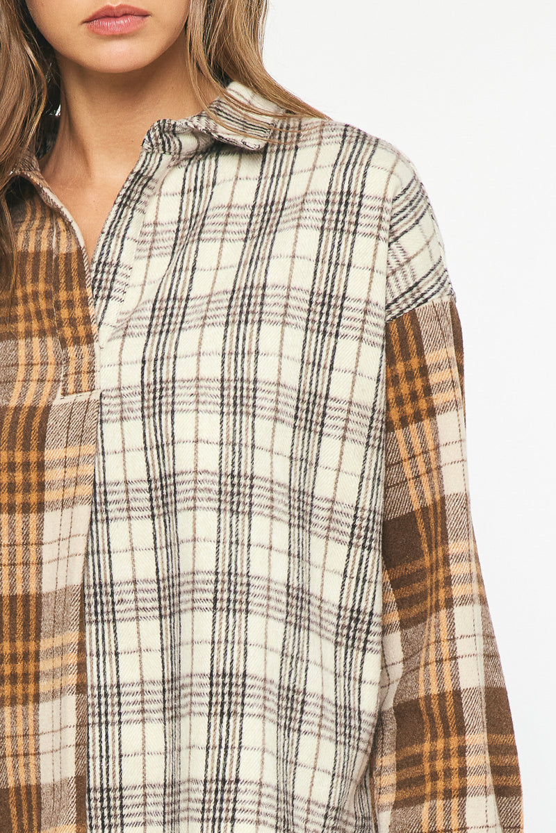 Mixed Plaid Pull Over Flannel