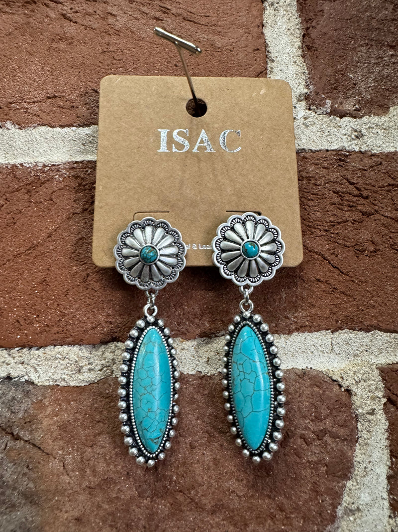 Oval Turquoise Silver Dangle Post Earrings