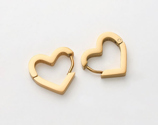 Heart Huggie Hoop Stainless Steel Earrings - Gold Plated