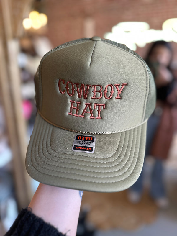 Cowboy Embroidery Trucker Hat Cap in olive