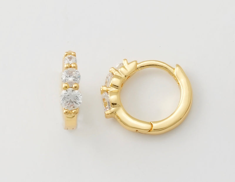 Round CZ Earrings - Real 14K Gold Plated