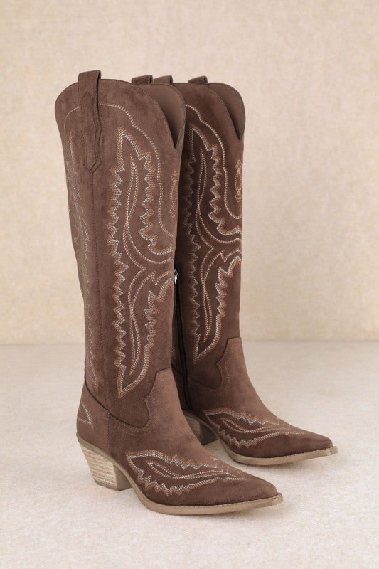 Samara Stitch Western Tall Boots in Brown