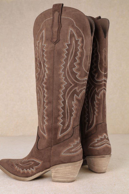 Samara Stitch Western Tall Boots in Brown
