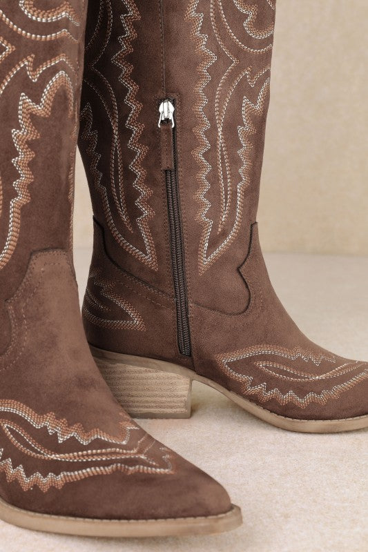 Samara Stitch Western Tall Boots in Brown