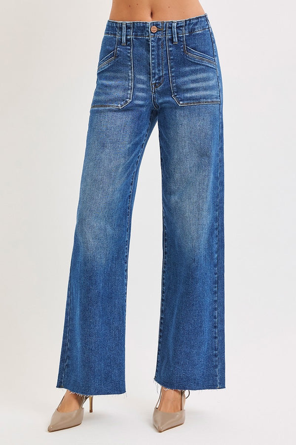 Slouchy Wide Leg with Front Patch Pocket Detail - Risen Brand Jeans