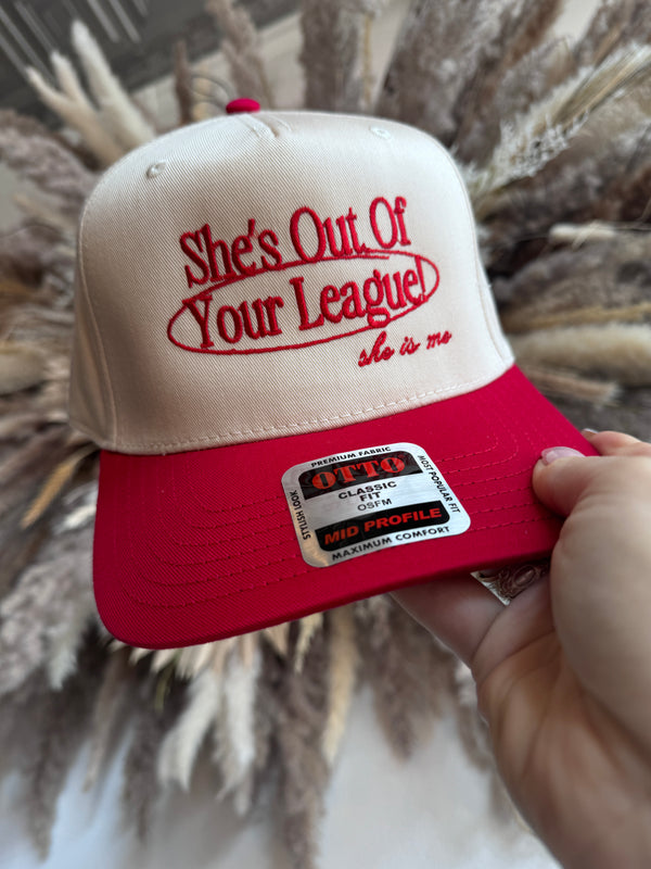 "She's Out of Your League" Red & Cream Trucker Otto Hat