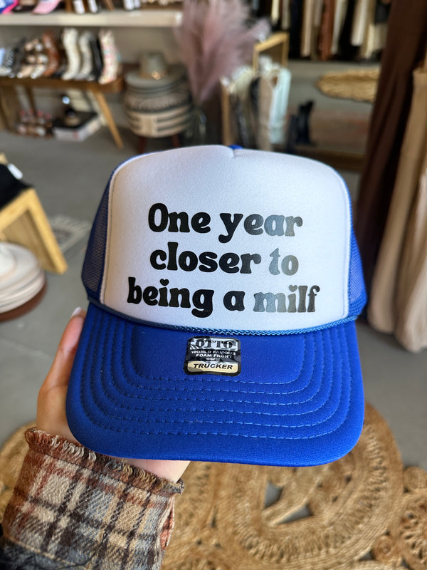 Milf Trucker Hat in Blue/White