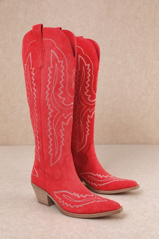 Samara Stitch Western Tall Boots in Red