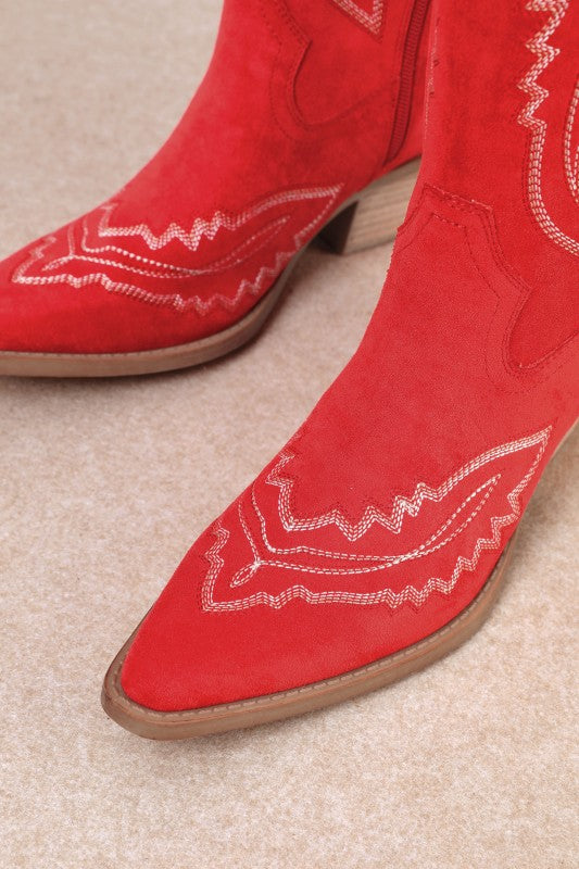 Samara Stitch Western Tall Boots in Red