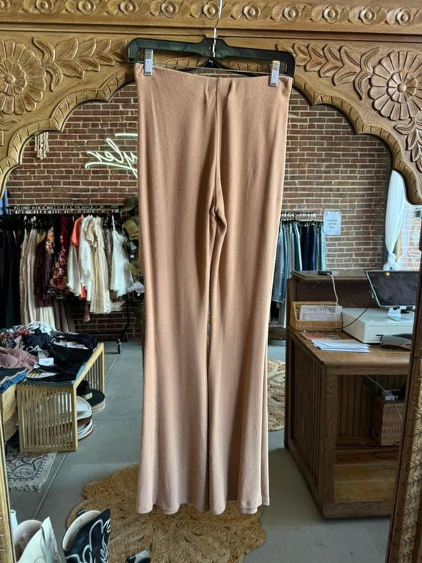 Kaye Ribbed Flare Pants in Beige- Final Sale