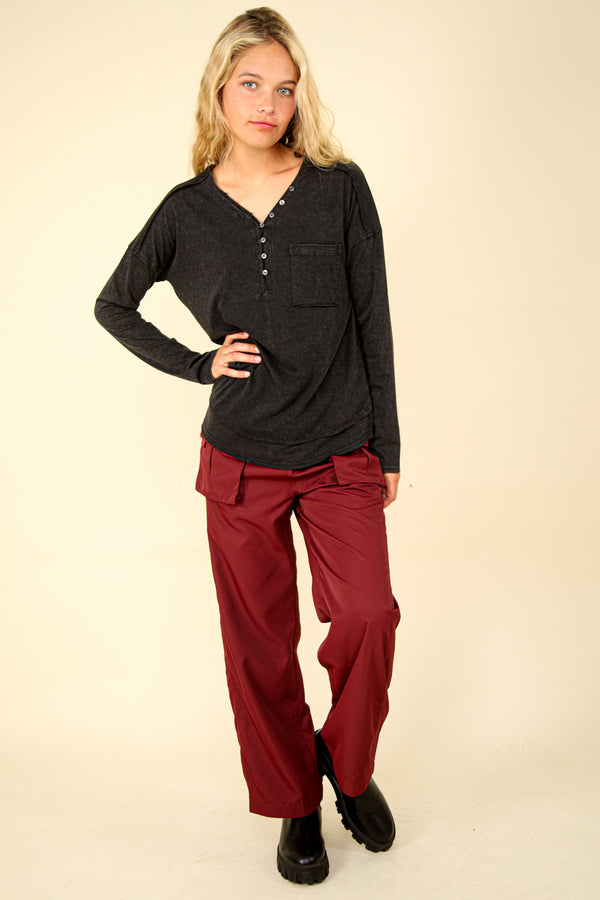 Mineral Washed Cotton Comfy Knit Top in Black