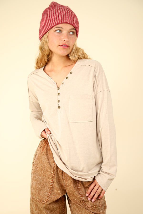 Mineral Washed Cotton Comfy Knit Top in Cream