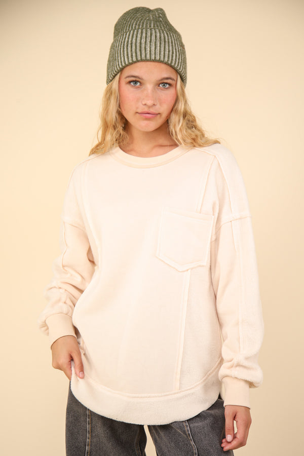 Contrast French Terry Knit Oversized Casual Comfy Top