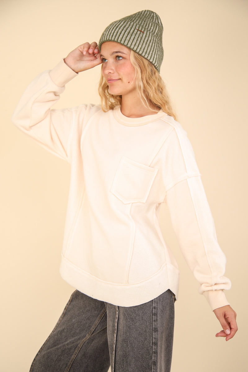 Contrast French Terry Knit Oversized Casual Comfy Top