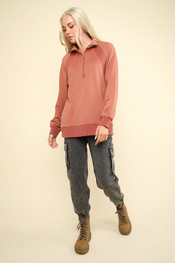 Oversized Sweatshirt Henley Knit Top in Mauve