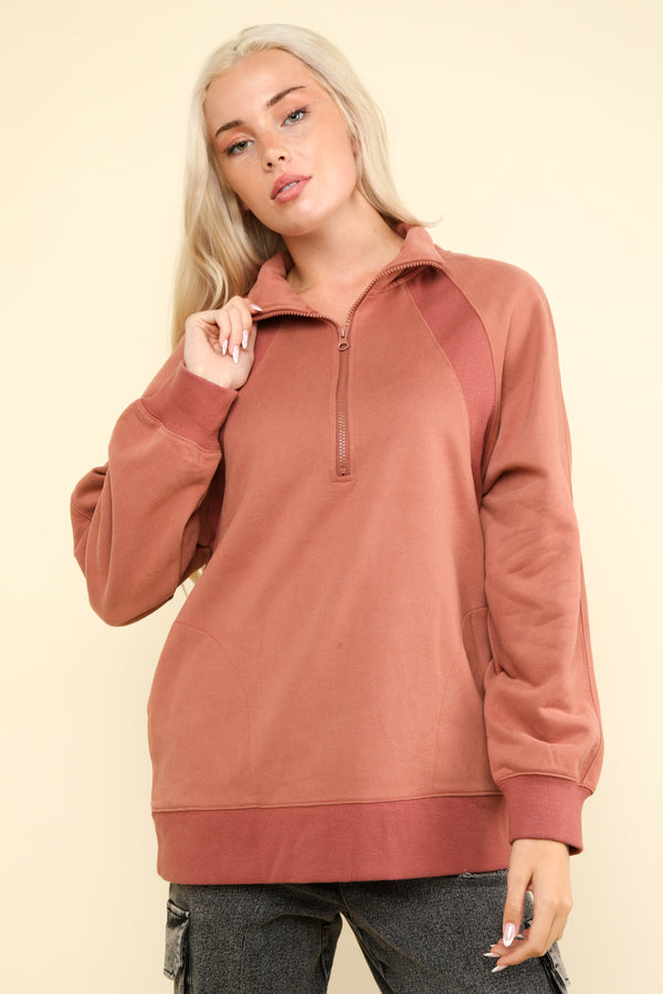 Oversized Sweatshirt Henley Knit Top in Mauve