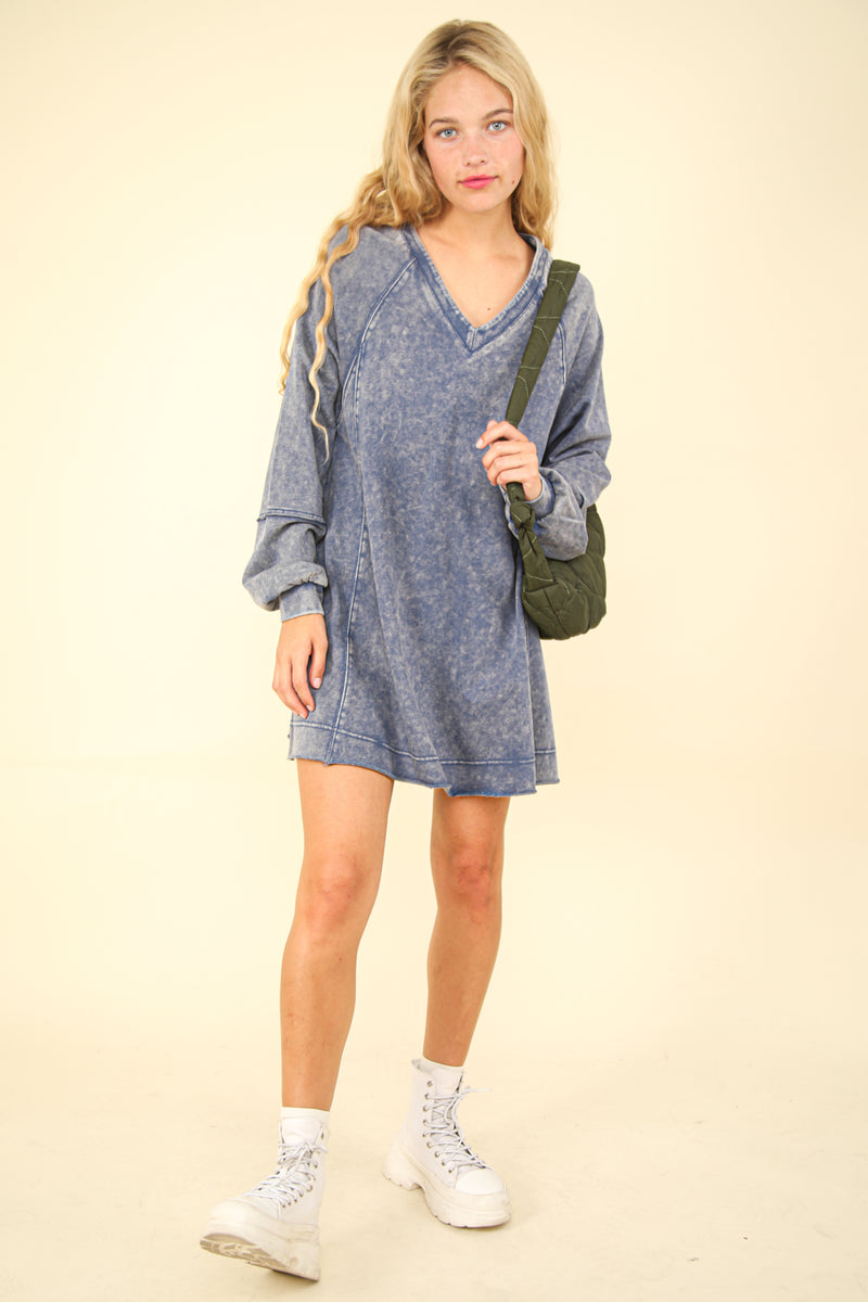 Mineral Washed Oversized A-Line Mini Dress in Denim