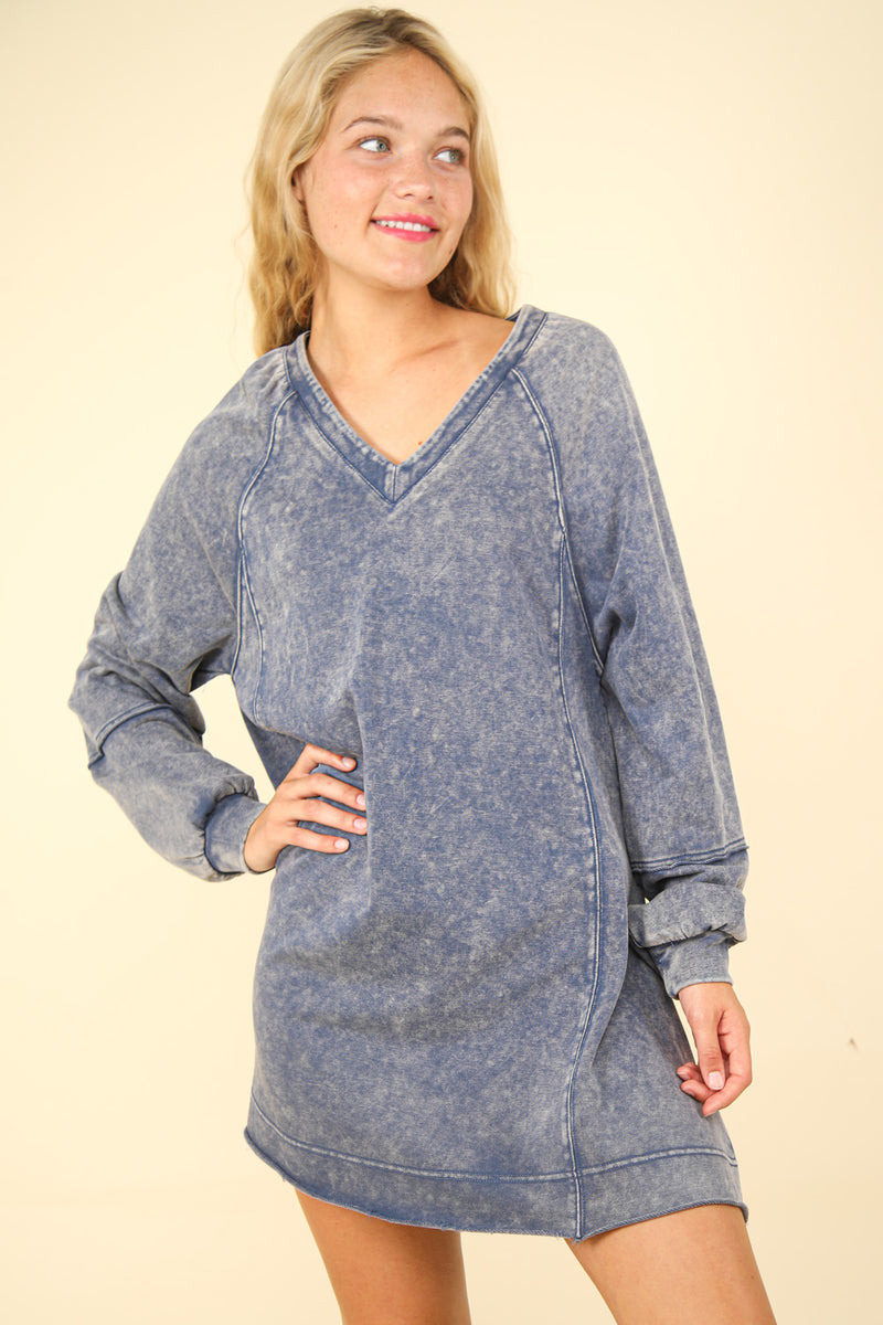 Mineral Washed Oversized A-Line Mini Dress in Denim