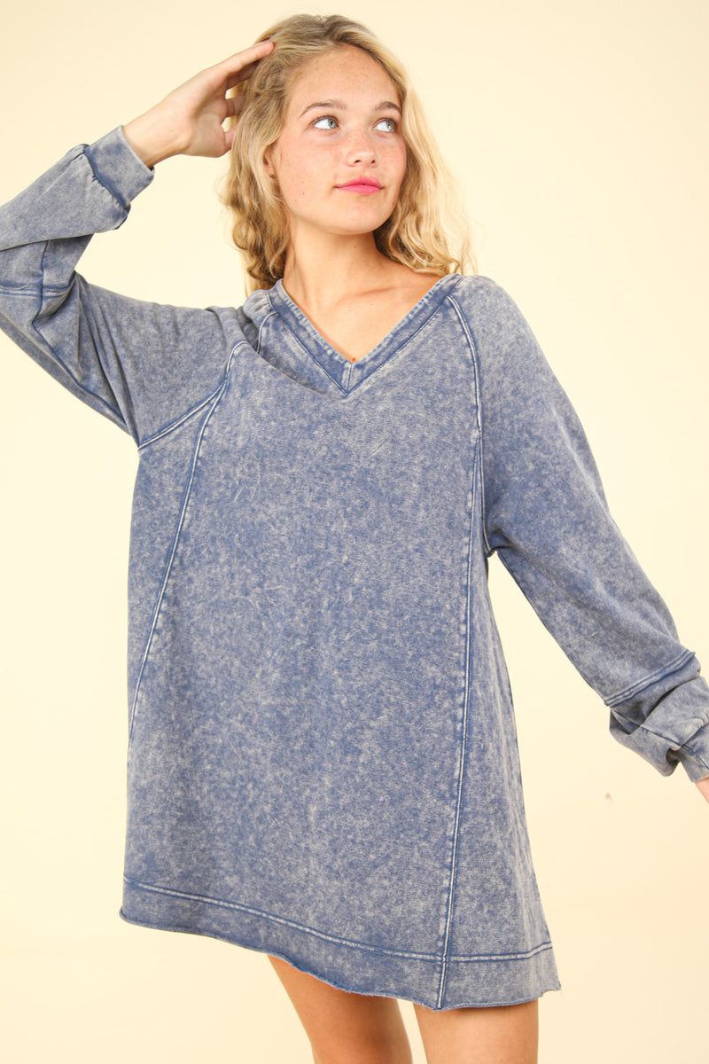 Mineral Washed Oversized A-Line Mini Dress in Denim